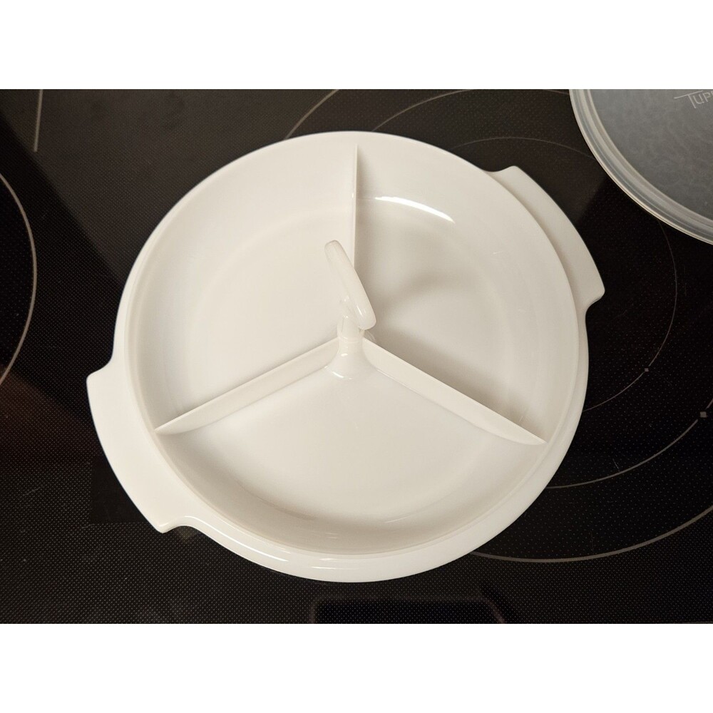 Vintage Tupperware White Suzette Divided Serving Tray With Lid 608-12 Excellent - Picture 3 of 7